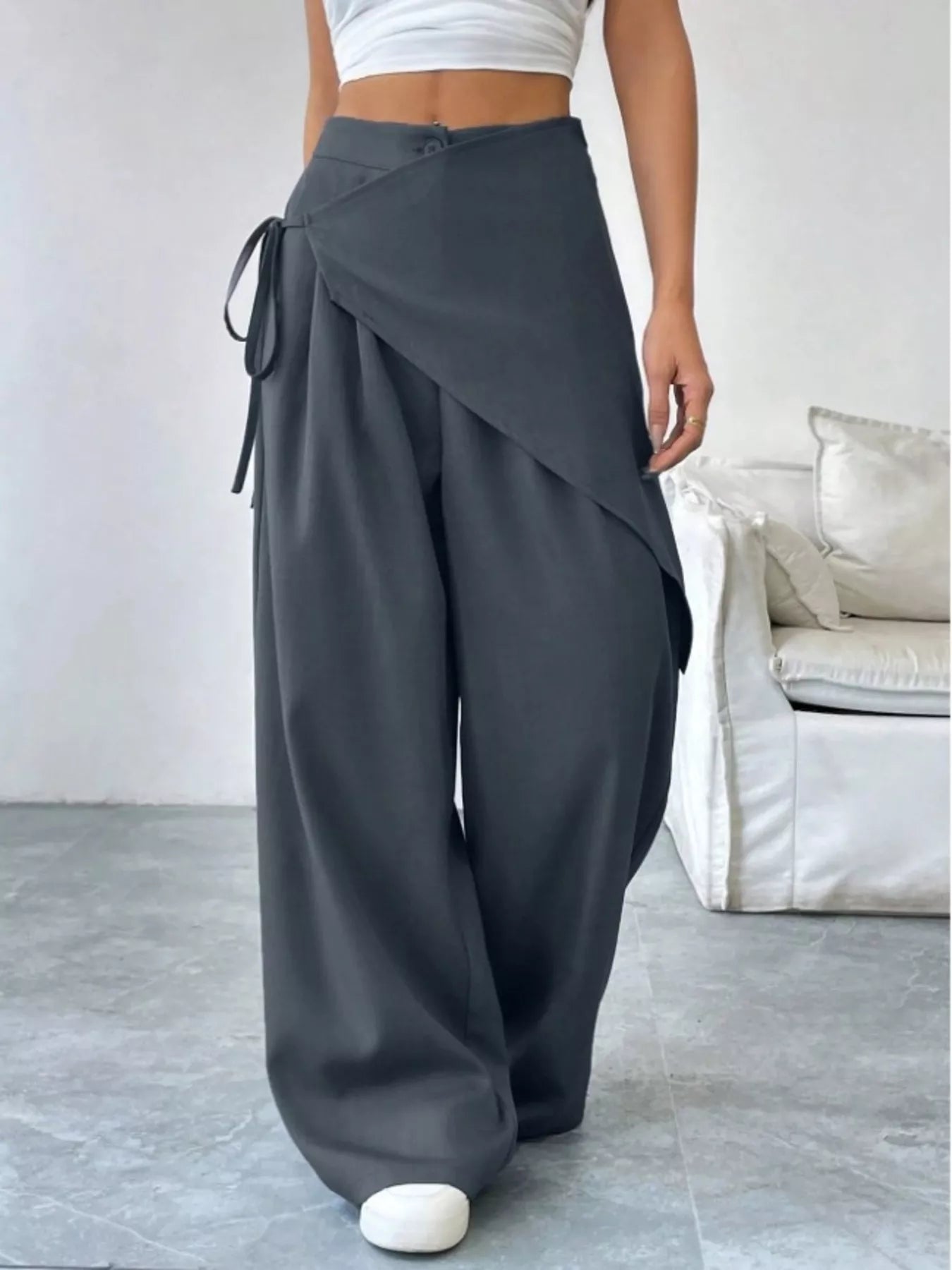 Wrap-Front Wide-Leg Pants For Women 6