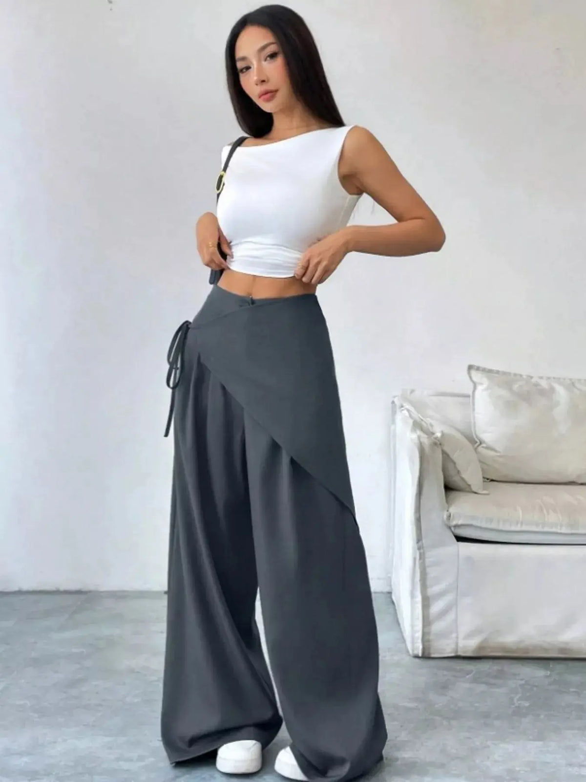 Wrap-Front Wide-Leg Pants For Women 8
