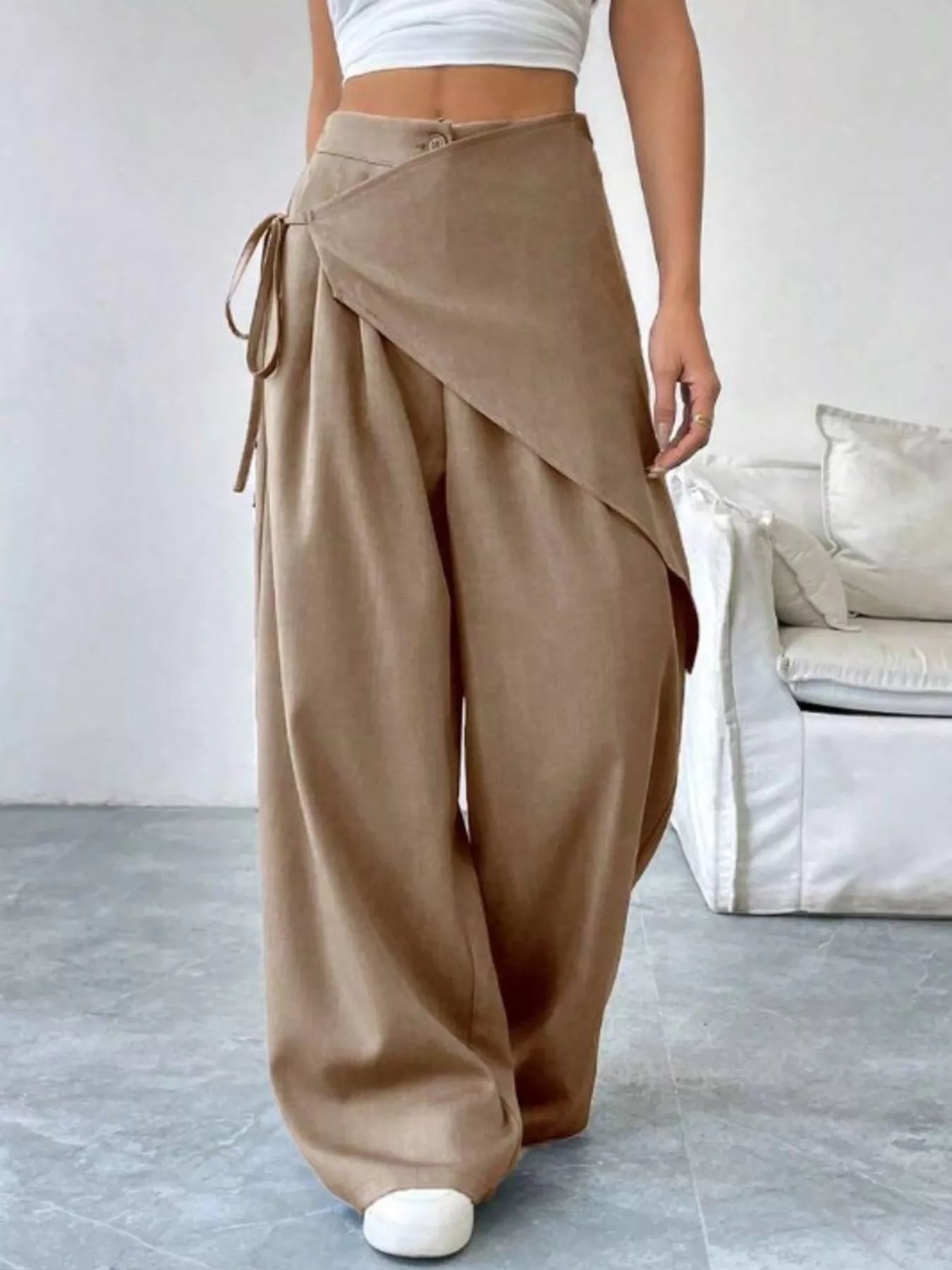 Wrap-Front Wide-Leg Pants For Women 11