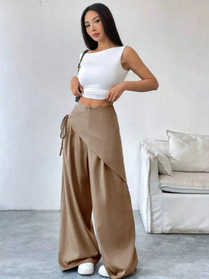 Wrap-Front Wide-Leg Pants For Women 13