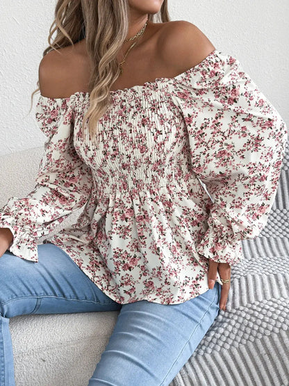 Floral Square Neck Flounce Sleeve Blouse 08