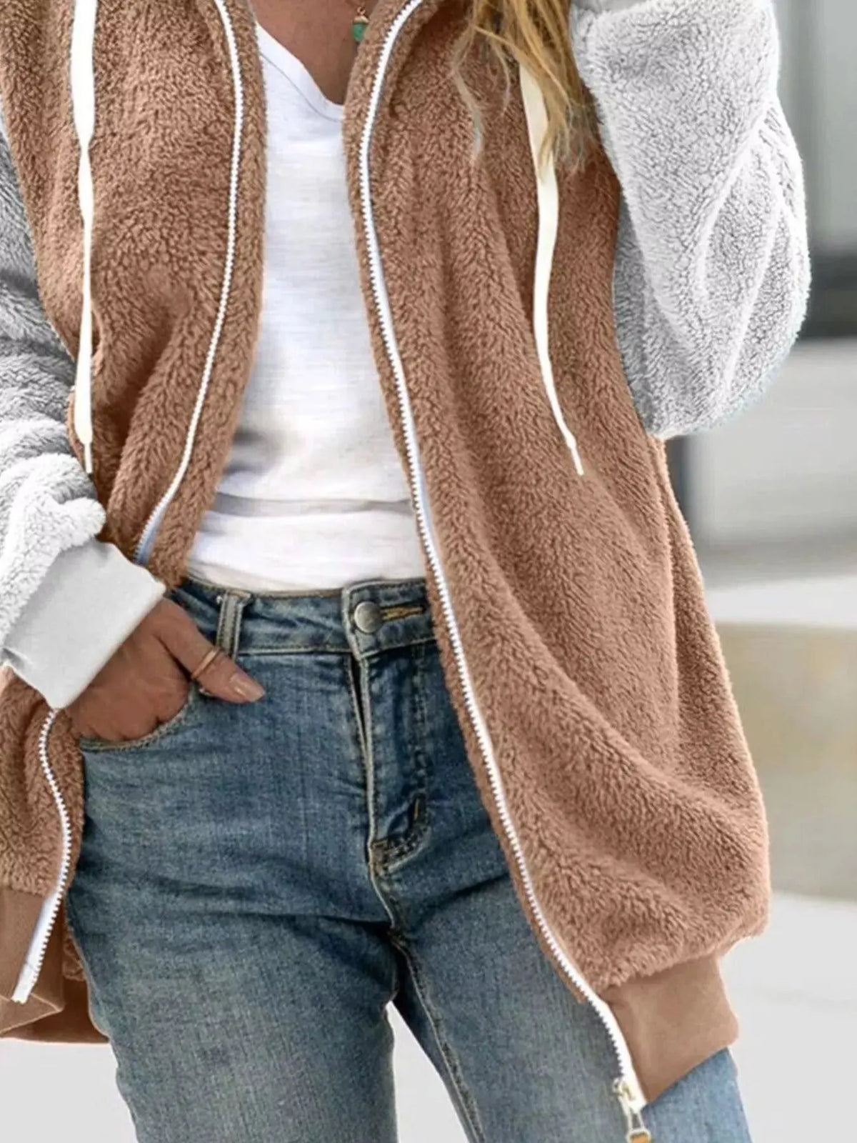 Full Size Fleece Zip-Up Hooded Outerwear Plus Size13