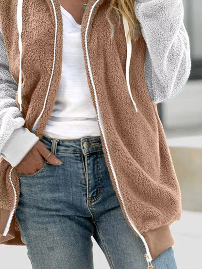Full Size Fleece Zip-Up Hooded Outerwear Plus Size13