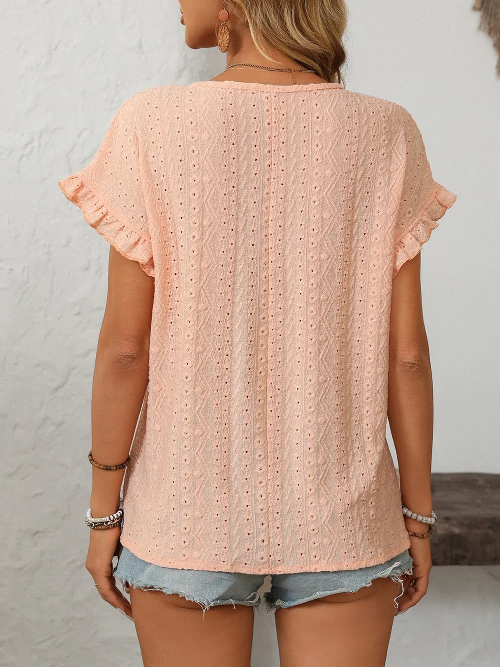 Mandy Eyelet Round Neck Short Sleeve Top 1