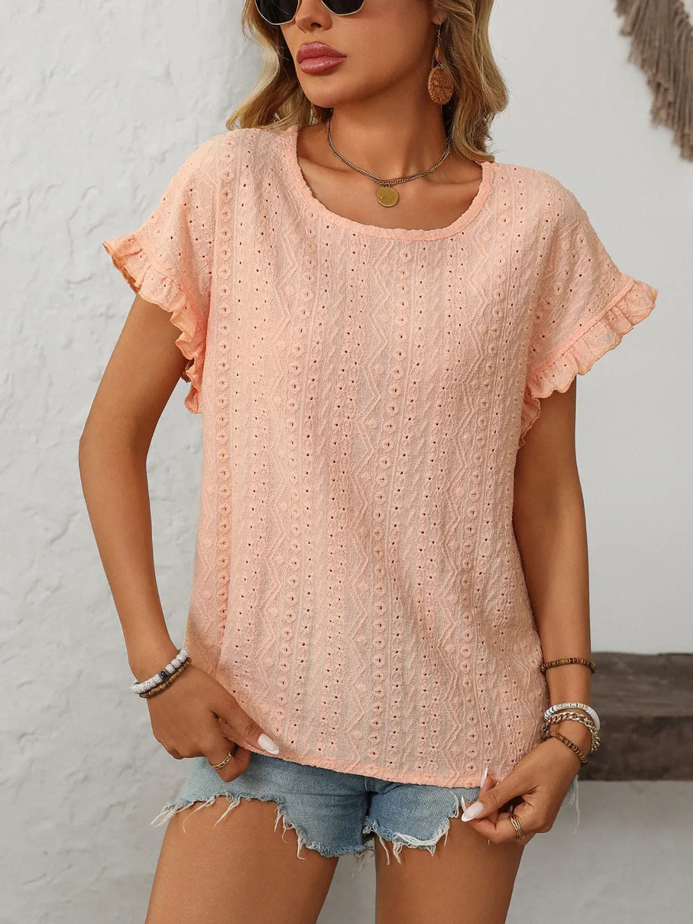 Mandy Eyelet Round Neck Short Sleeve Top 2