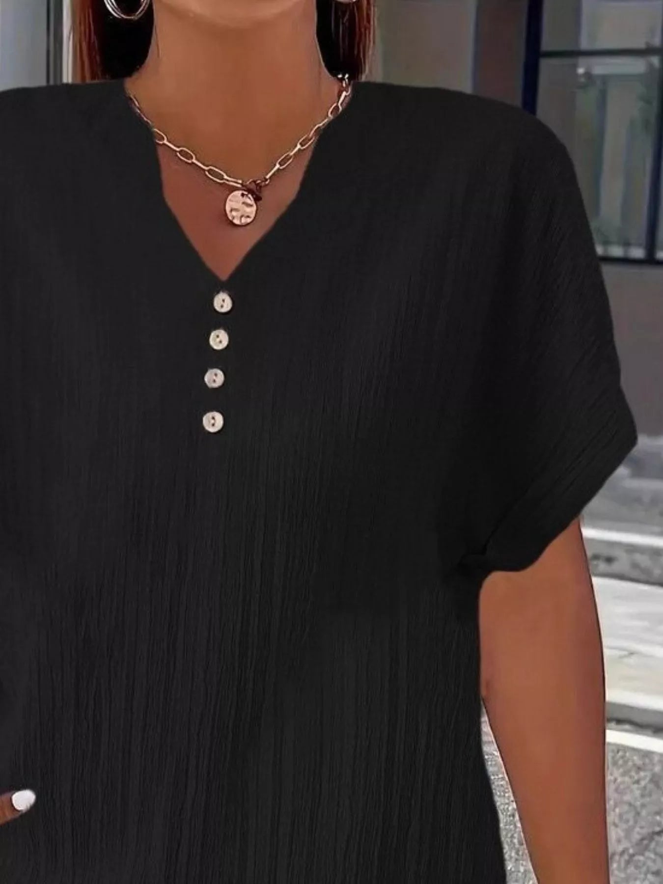 Plus Size Notched Short Sleeve Textured Top 3