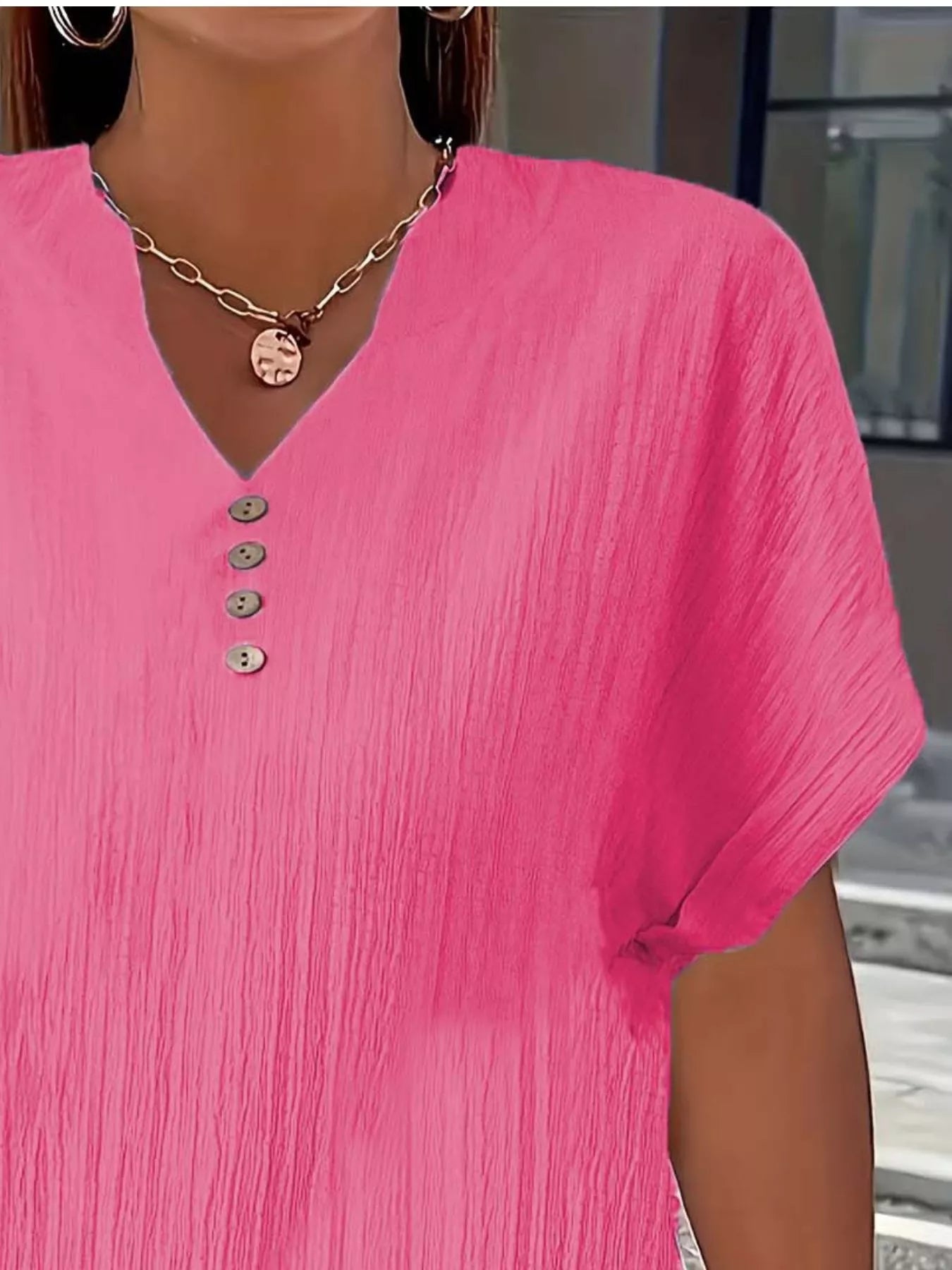 Plus Size Notched Short Sleeve Textured Top 7