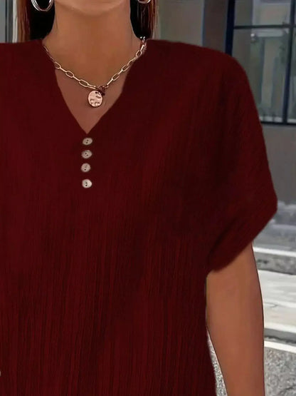 Plus Size Notched Short Sleeve Textured Top 9