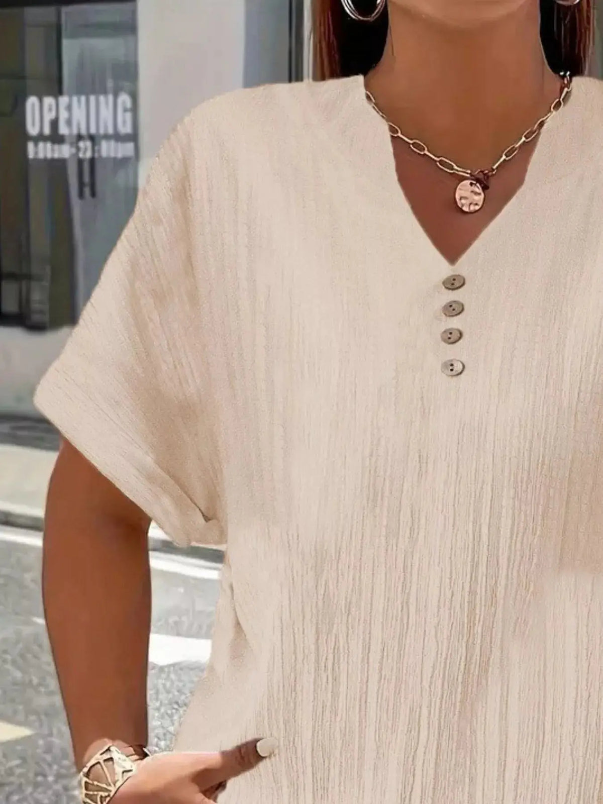 Plus Size Notched Short Sleeve Textured Top 11