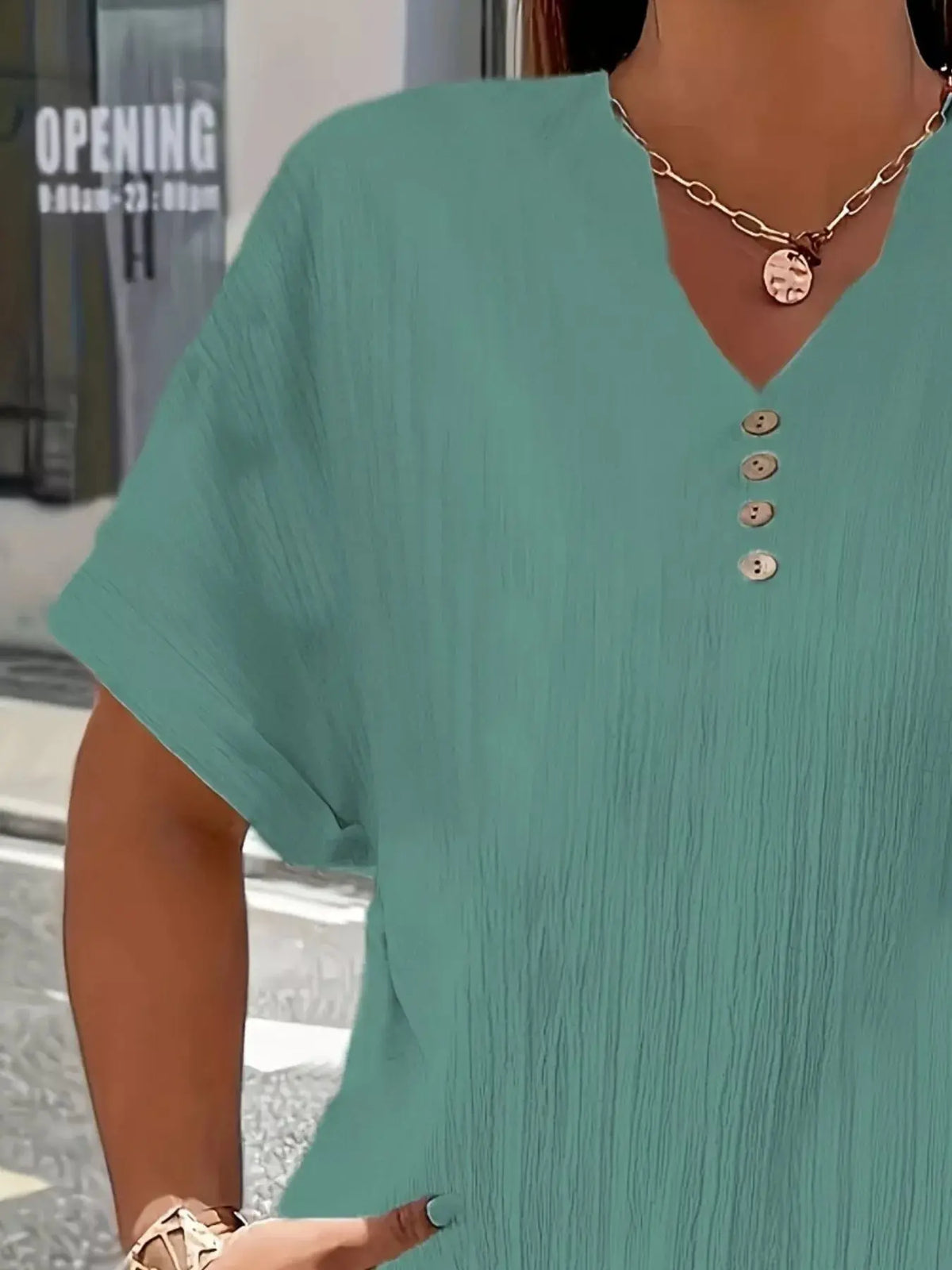 Plus Size Notched Short Sleeve Textured Top 13