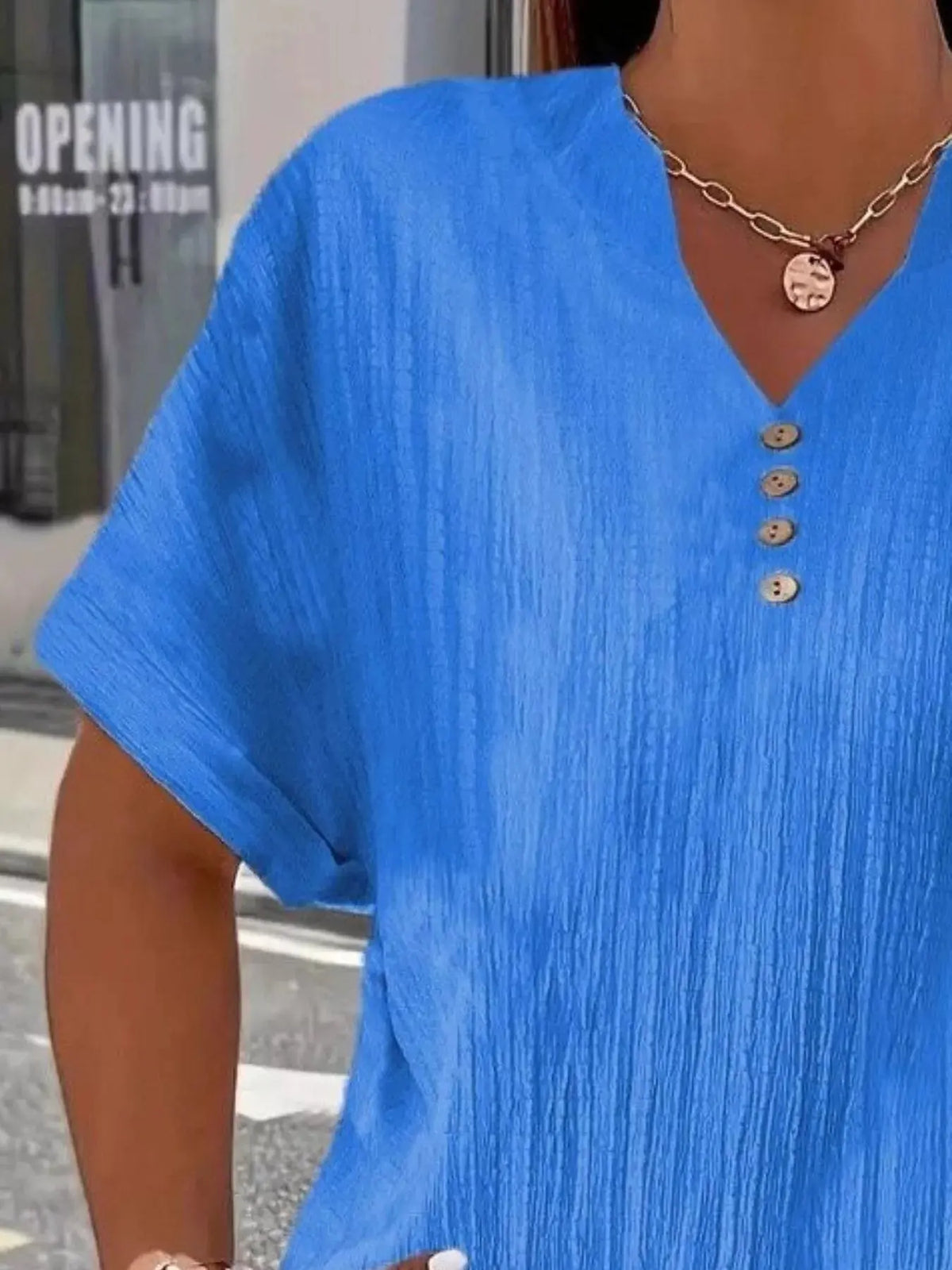 Plus Size Notched Short Sleeve Textured Top 02