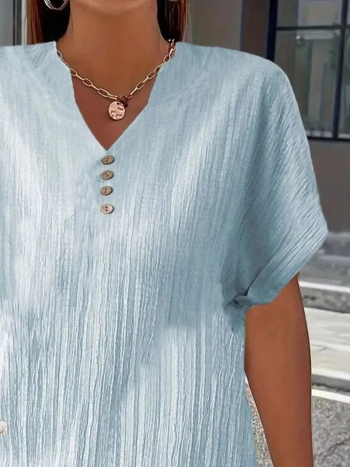 Plus Size Notched Short Sleeve Textured Top 04