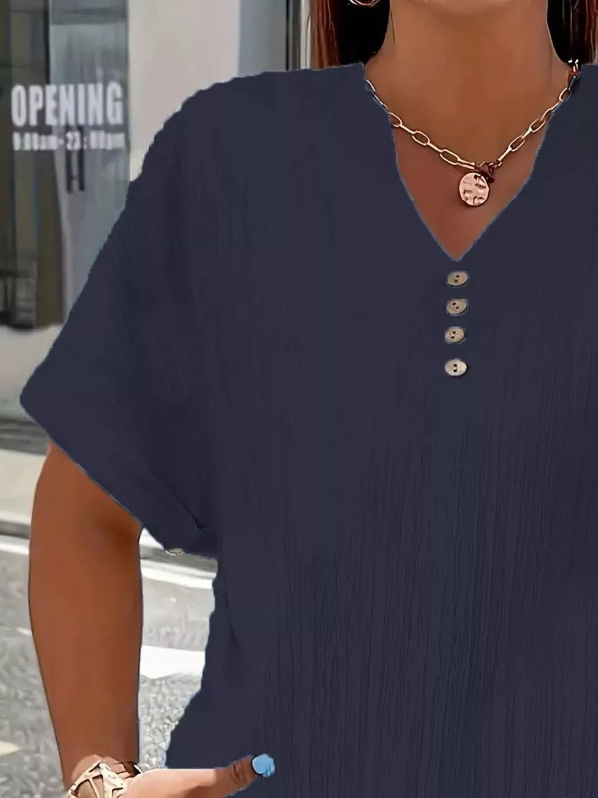Plus Size Notched Short Sleeve Textured Top 002