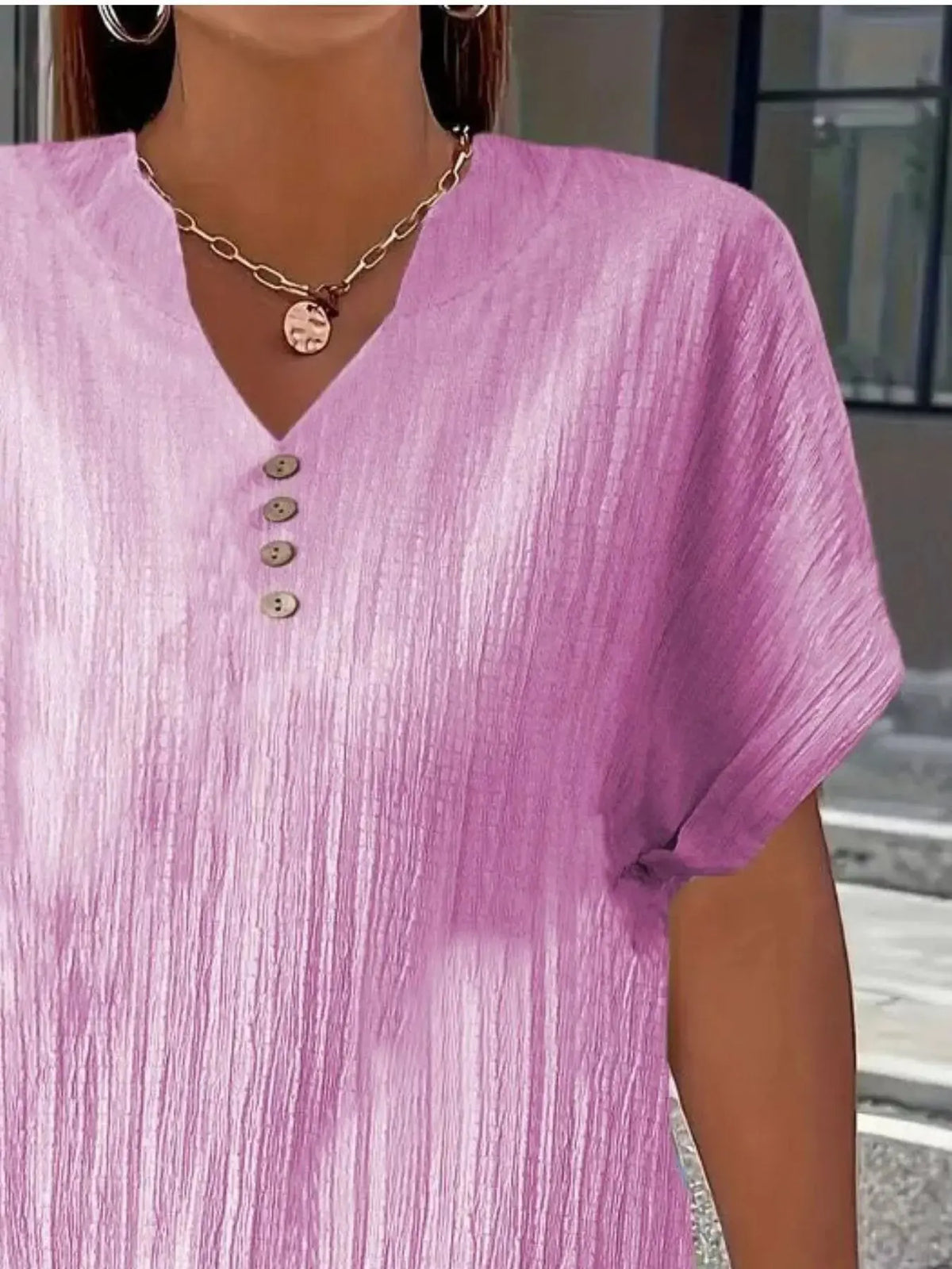 Plus Size Notched Short Sleeve Textured Top 004