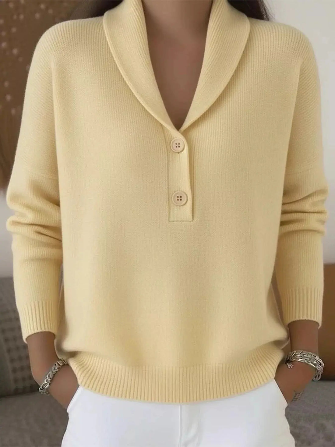 Full Size Button Detail Long Sleeve Sweater