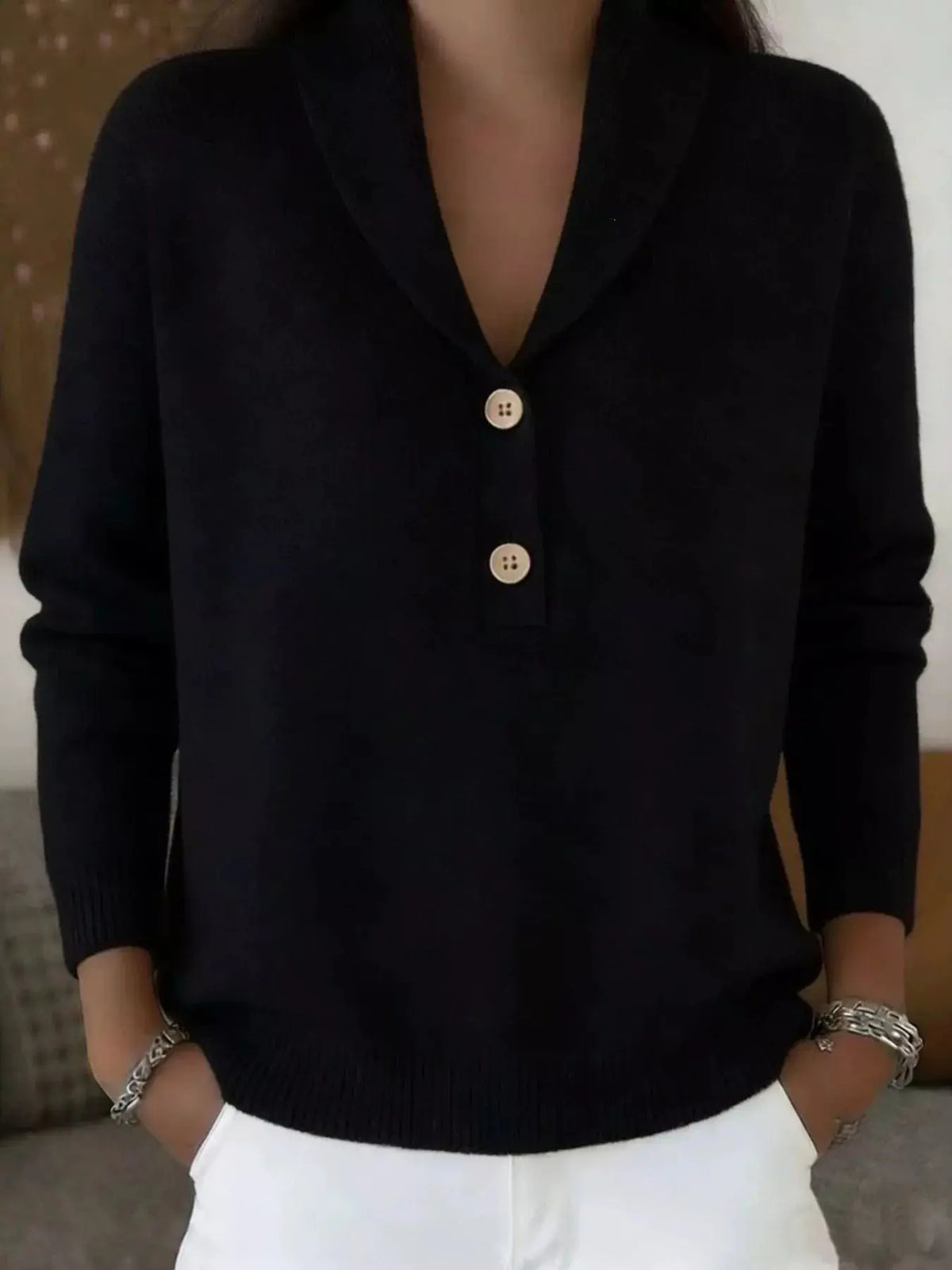 Full Size Button Detail Long Sleeve Sweater 3