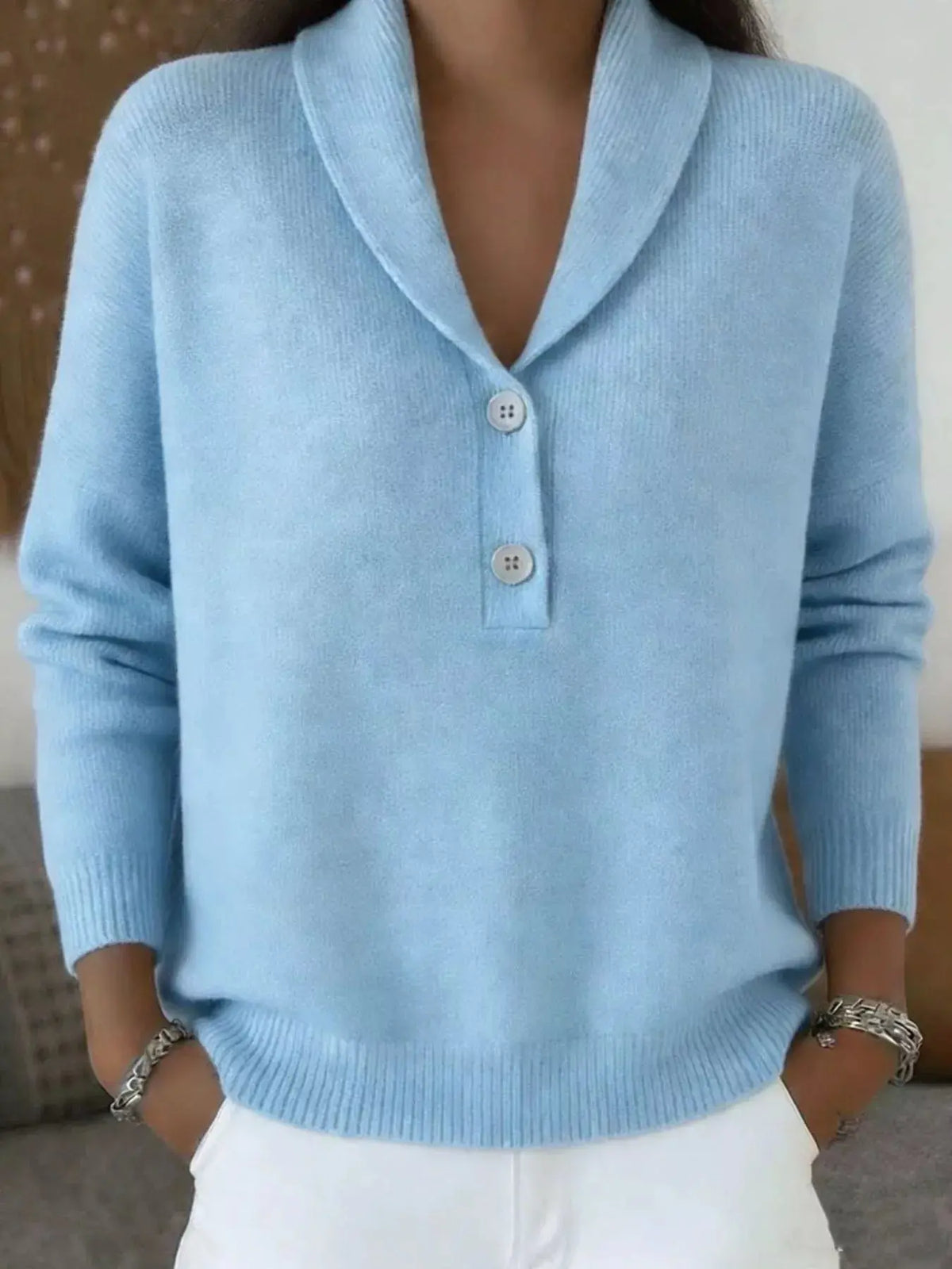 Full Size Button Detail Long Sleeve Sweater 9