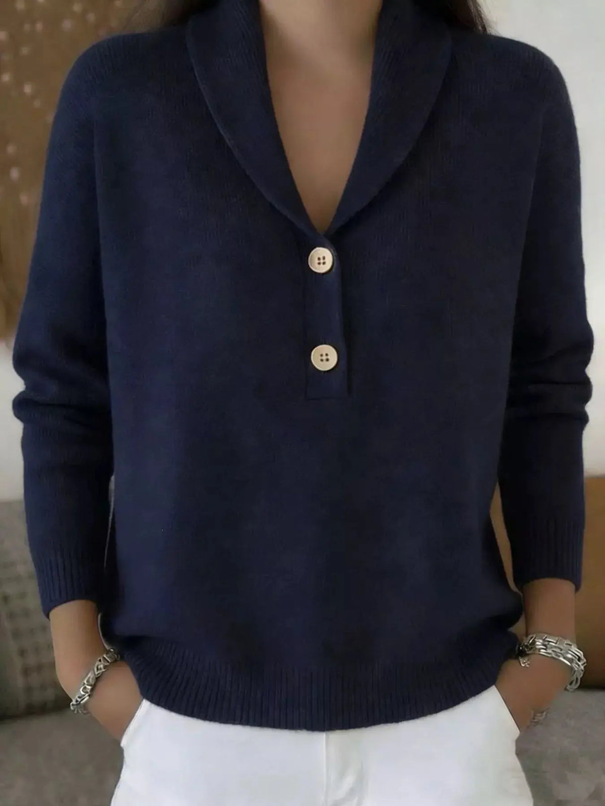 Full Size Button Detail Long Sleeve Sweater 9